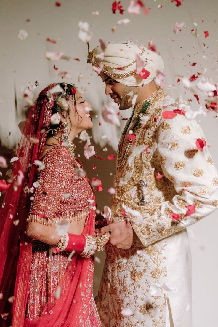 Wedding photography — Indian wedding couple flower shower